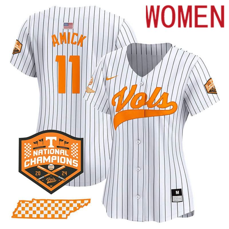 Women Tennessee Volunteers #11 Amick White Stripe 2024 Nike Champions Vapor Premier Limited NCAA Jersey->women nfl jersey->Women Jersey